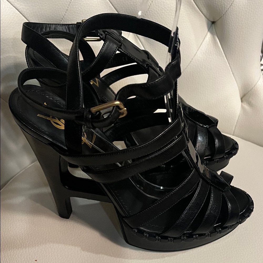 YSL Yves Saint Laurent Black Multi-Strap 105 Heel Sandals Essentiel 8.5 EU 39.5 - Picture 8 of 12